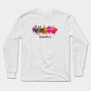 Columbus skyline in watercolor Long Sleeve T-Shirt